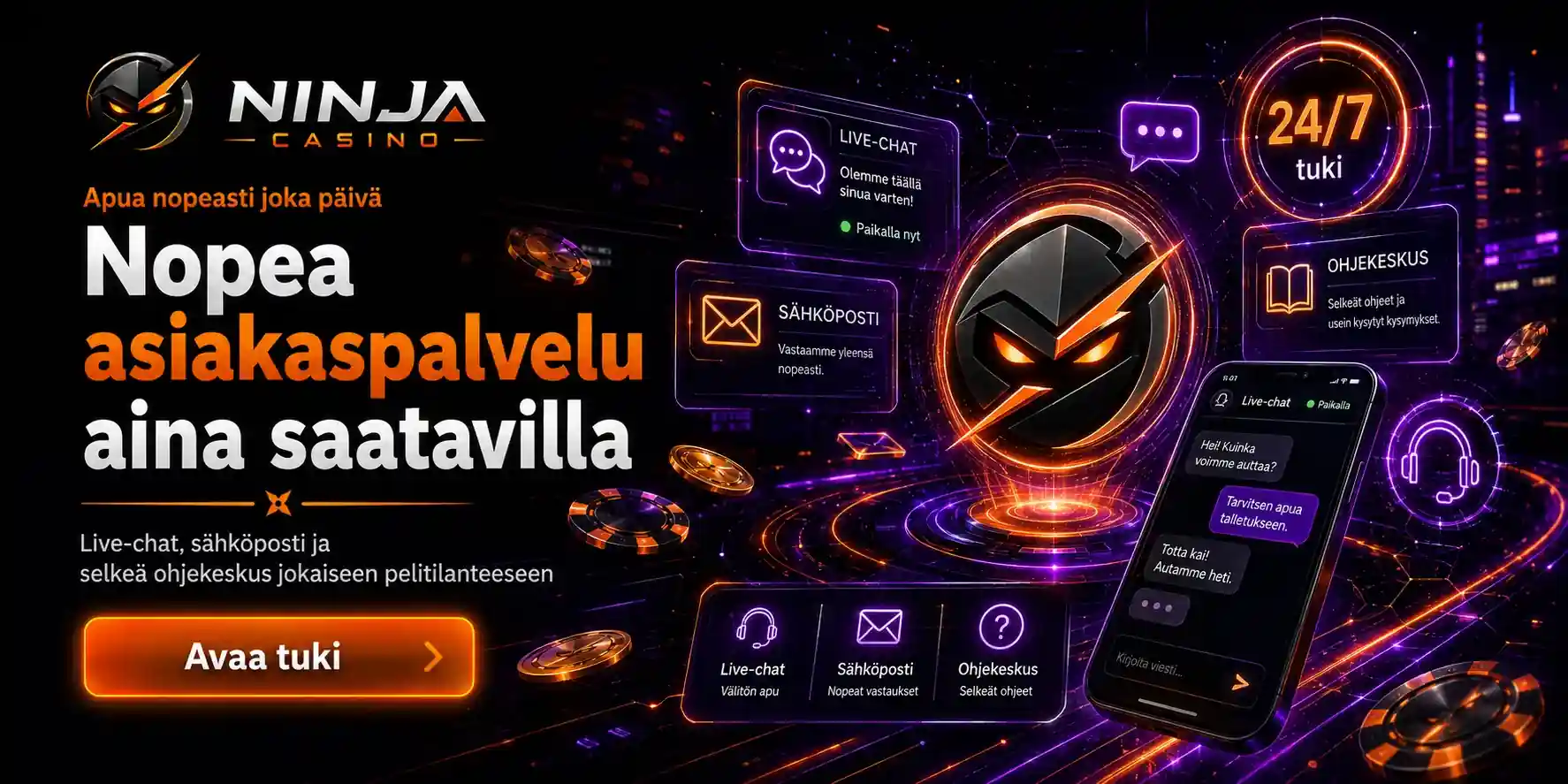 Nopeasti saatavilla Nopea asiakaspalvelu aina pelaajien käytössä