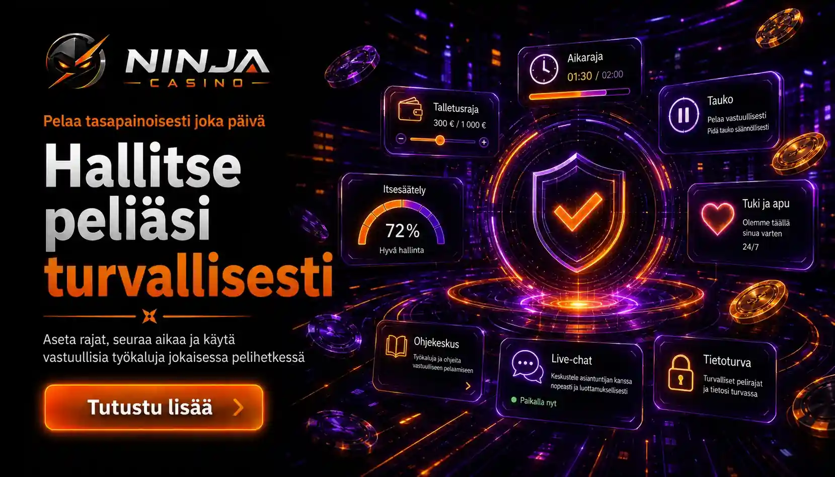 Hallitse peliäsi Hallitse peliäsi vastuullisesti ja turvallisesti kasinolla